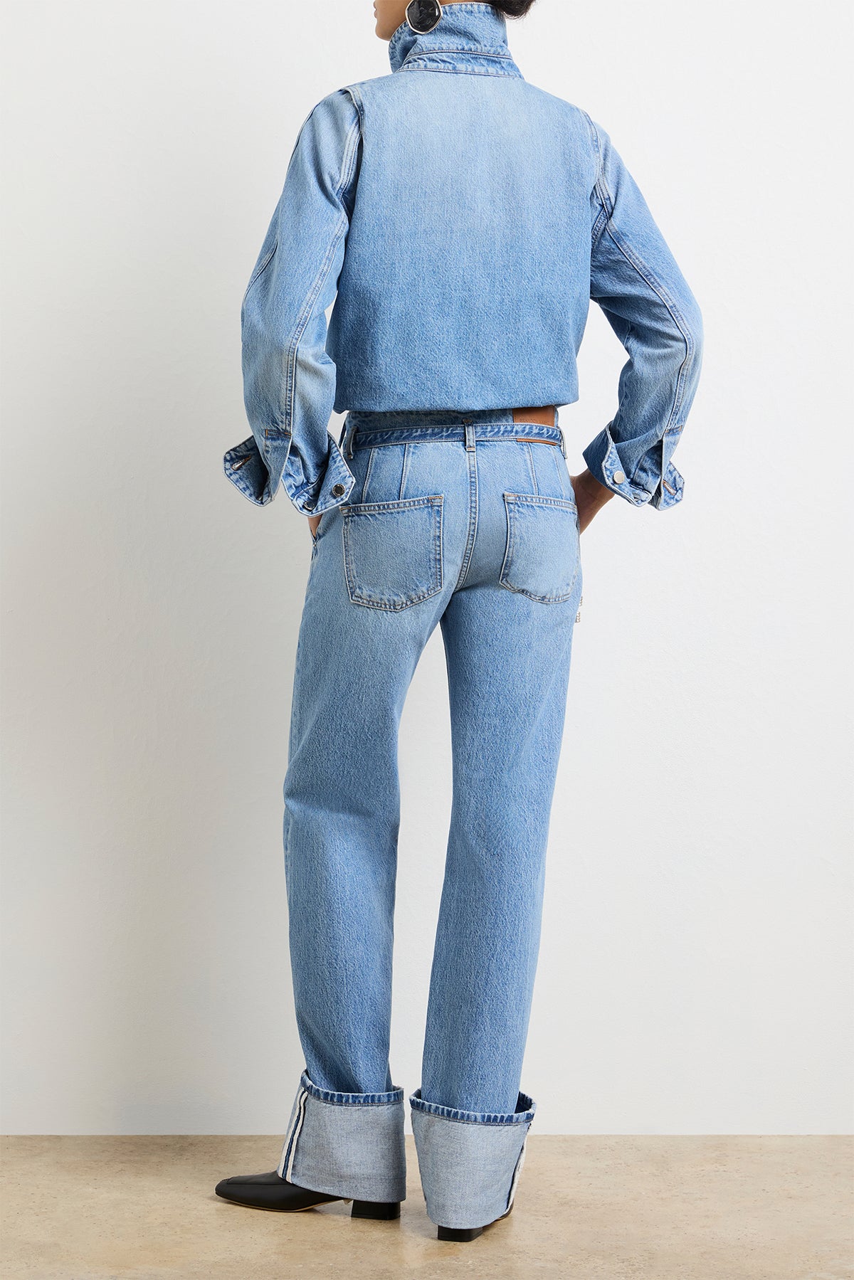 The Belted Alexa Cuffed Denim in Vintage Wash