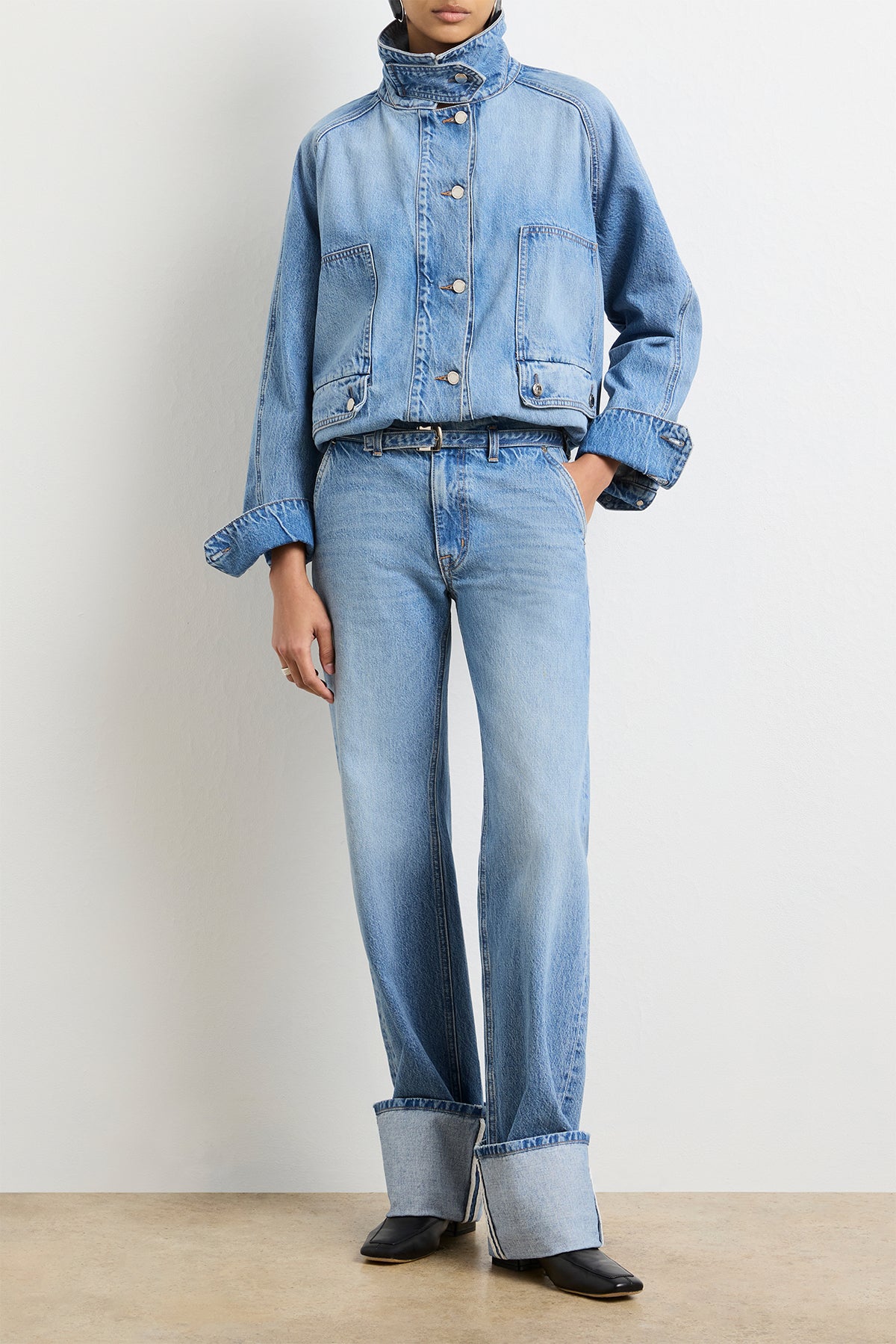 The Belted Alexa Cuffed Denim in Vintage Wash