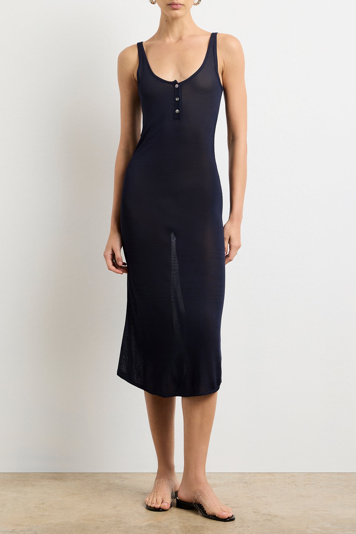 Brandon Maxwell The Catherine Henley Tank Midi Dress in Navy S