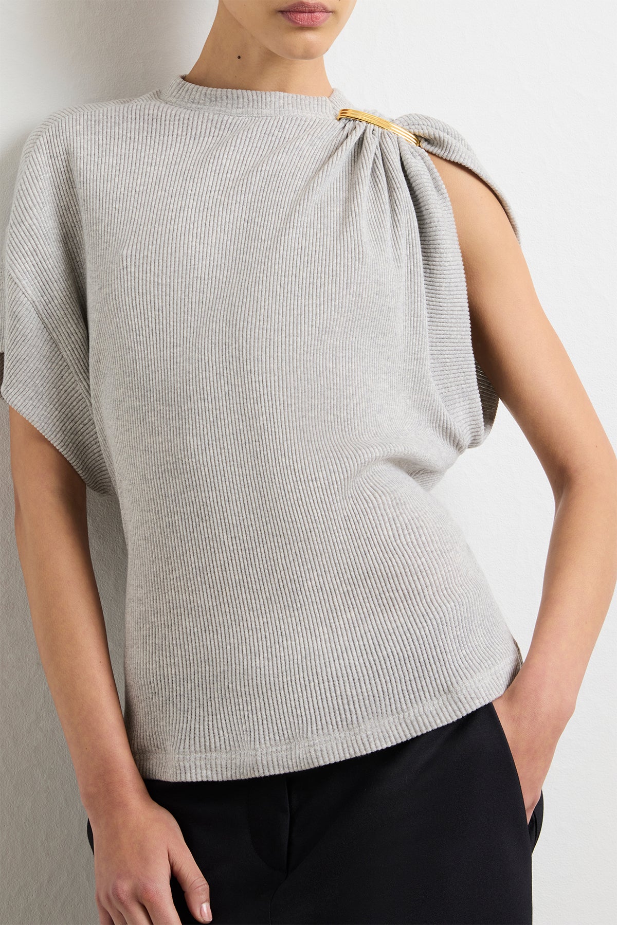 The Faye Asymmetric Top in Heather Grey and Gold