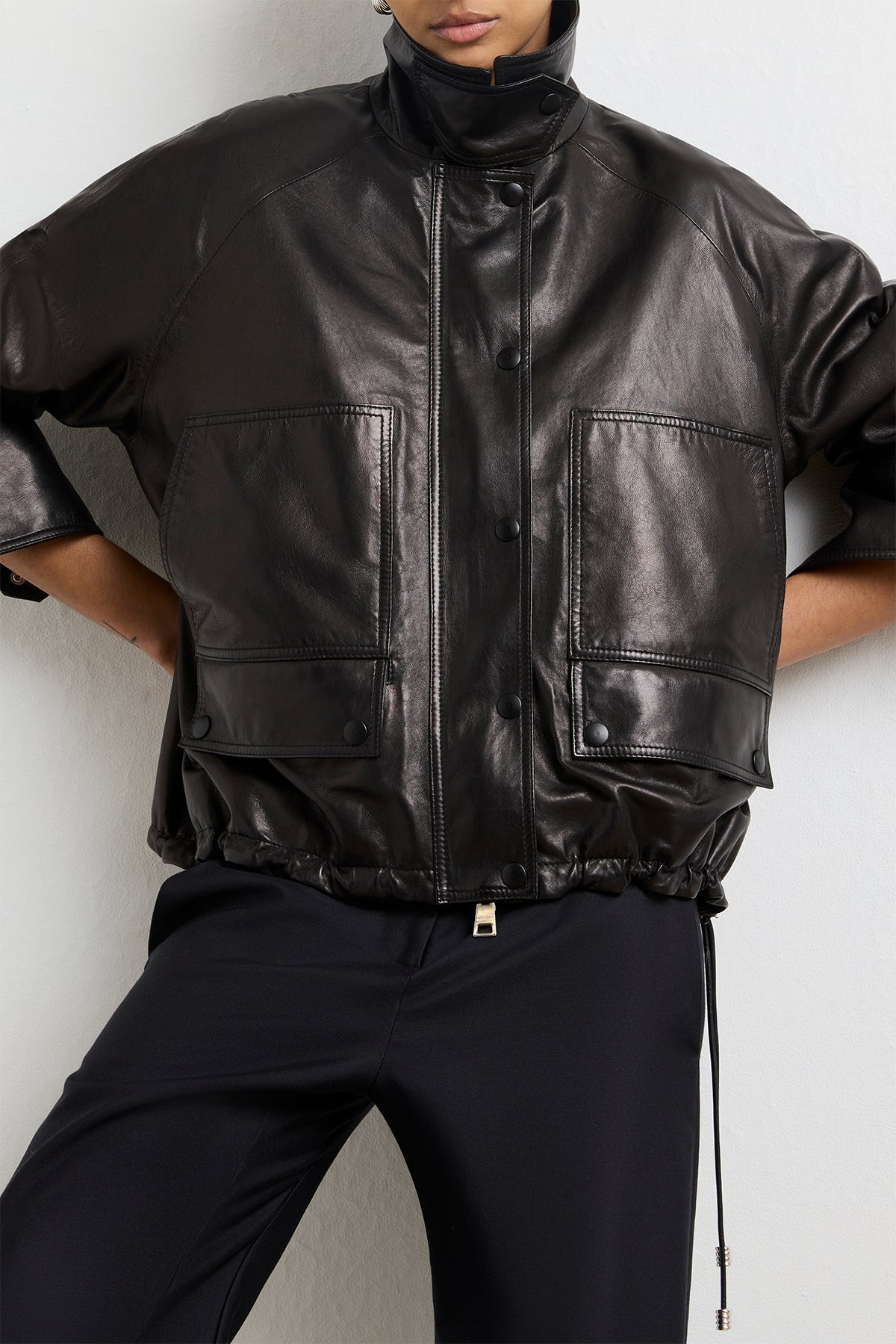 The Harper Balloon Jacket in Black Nappa Leather
