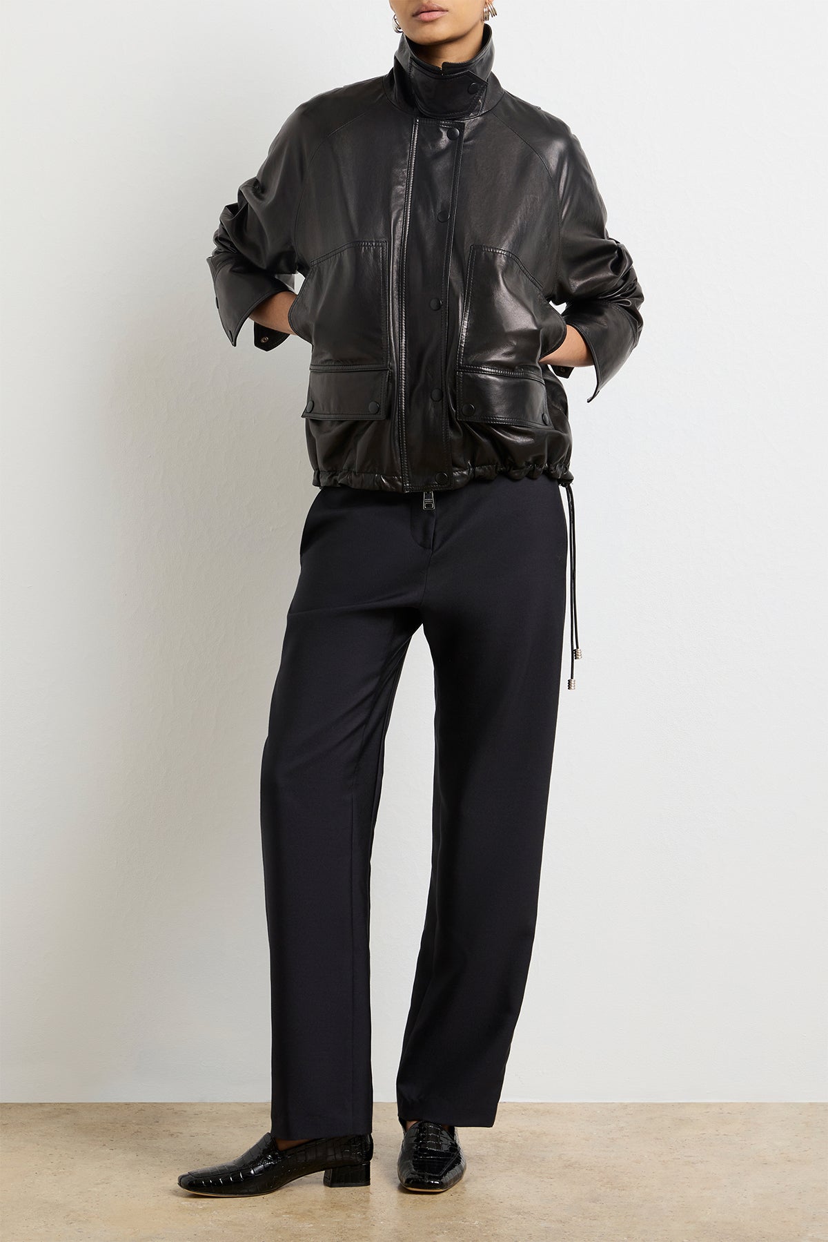 The Harper Balloon Jacket in Black Nappa Leather