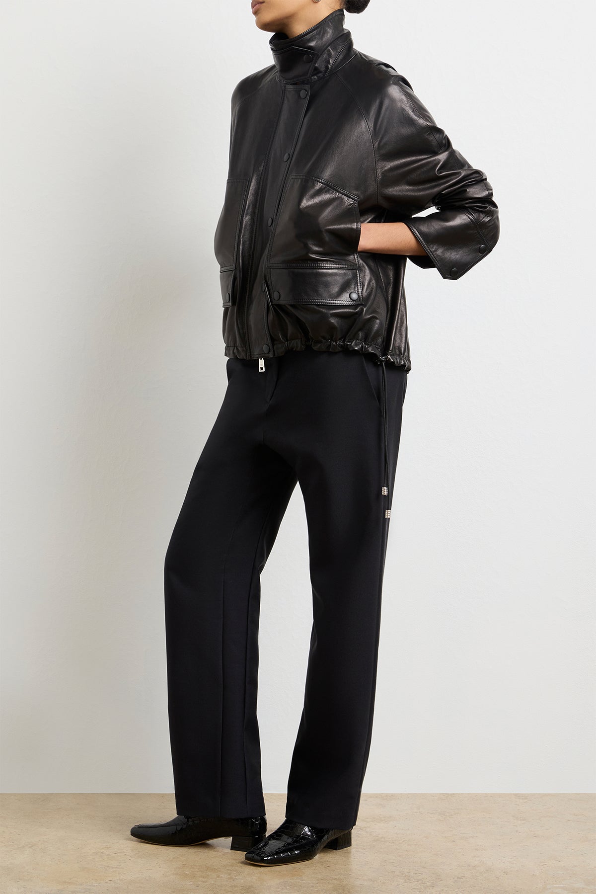 The Harper Balloon Jacket in Black Nappa Leather