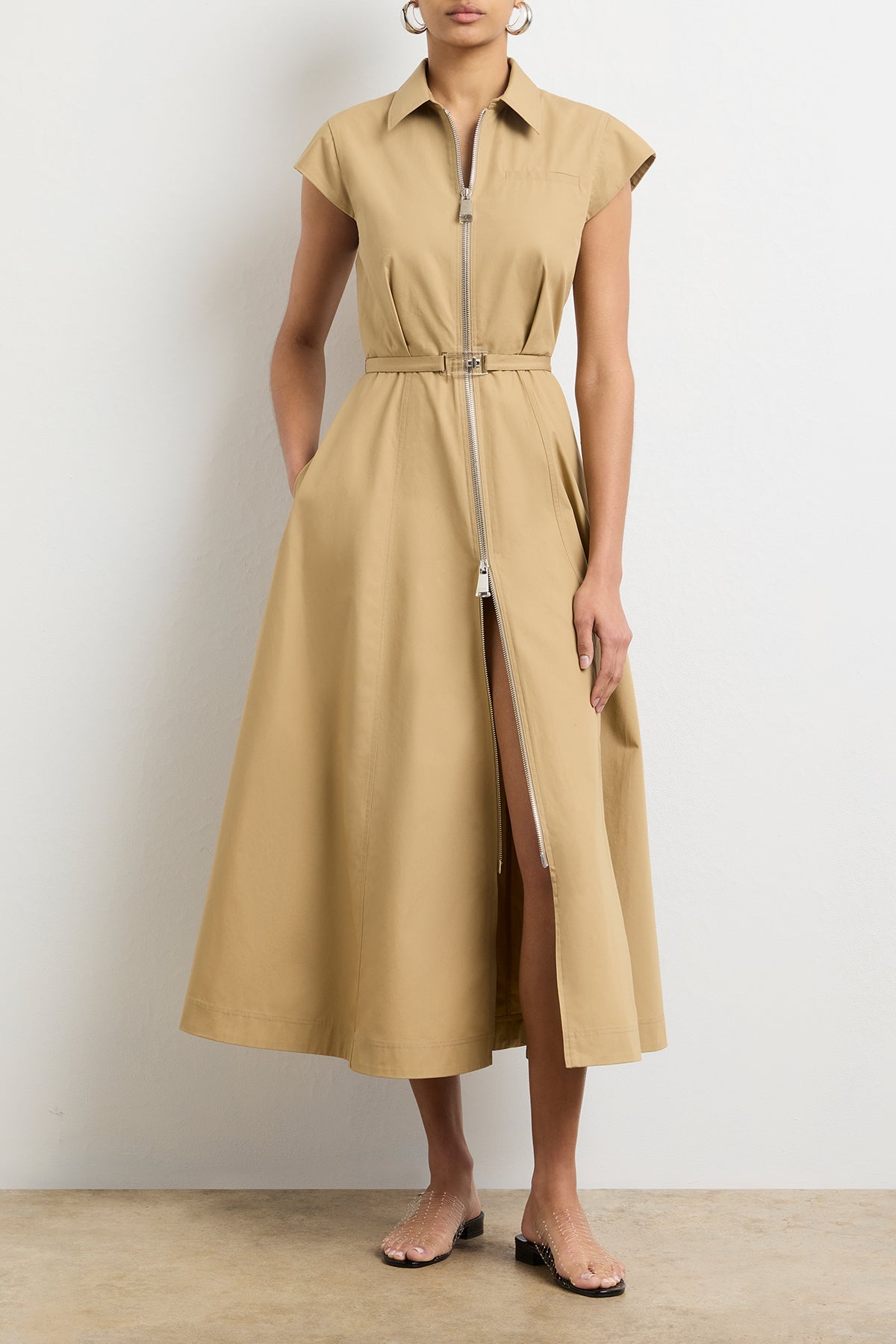 The Exclusive Jace Short Sleeve Collared Dress in Khaki