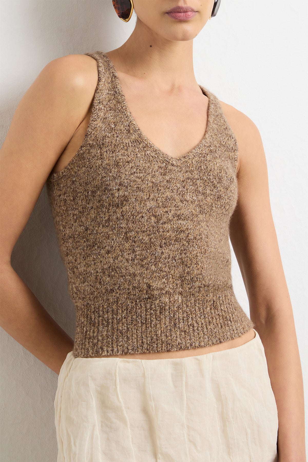 The Reese Knit Tank in Marled Brown Silk Cashmere