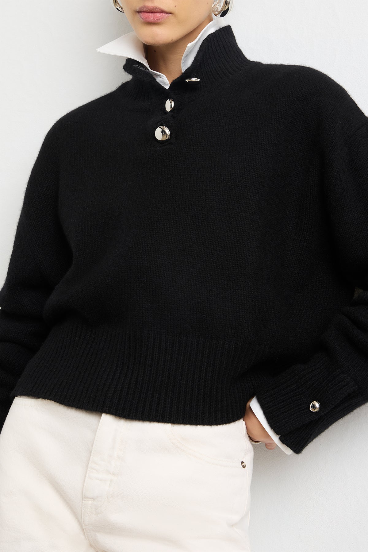The Rowe Cropped Henley in Black Cashmere