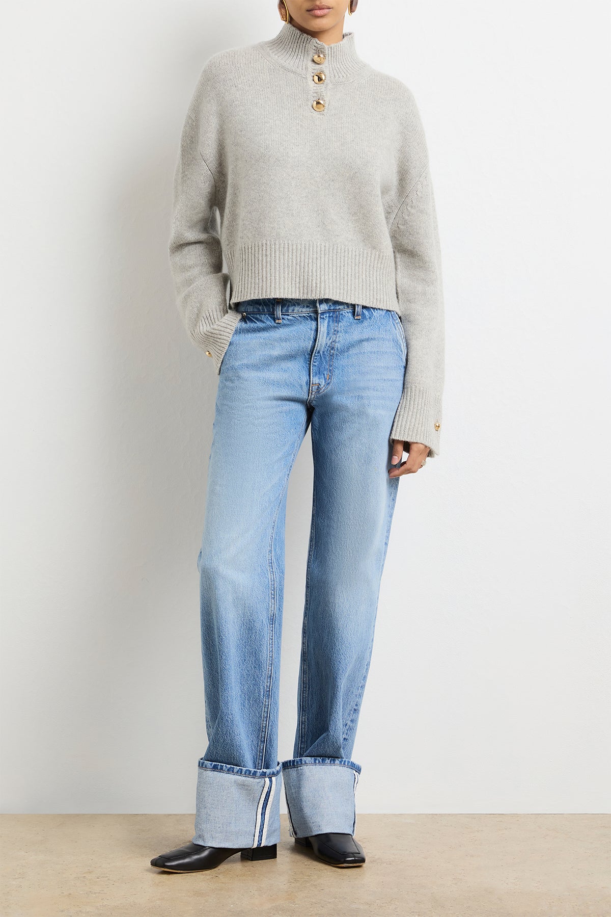 The Rowe Cropped Henley in Foggy Cashmere