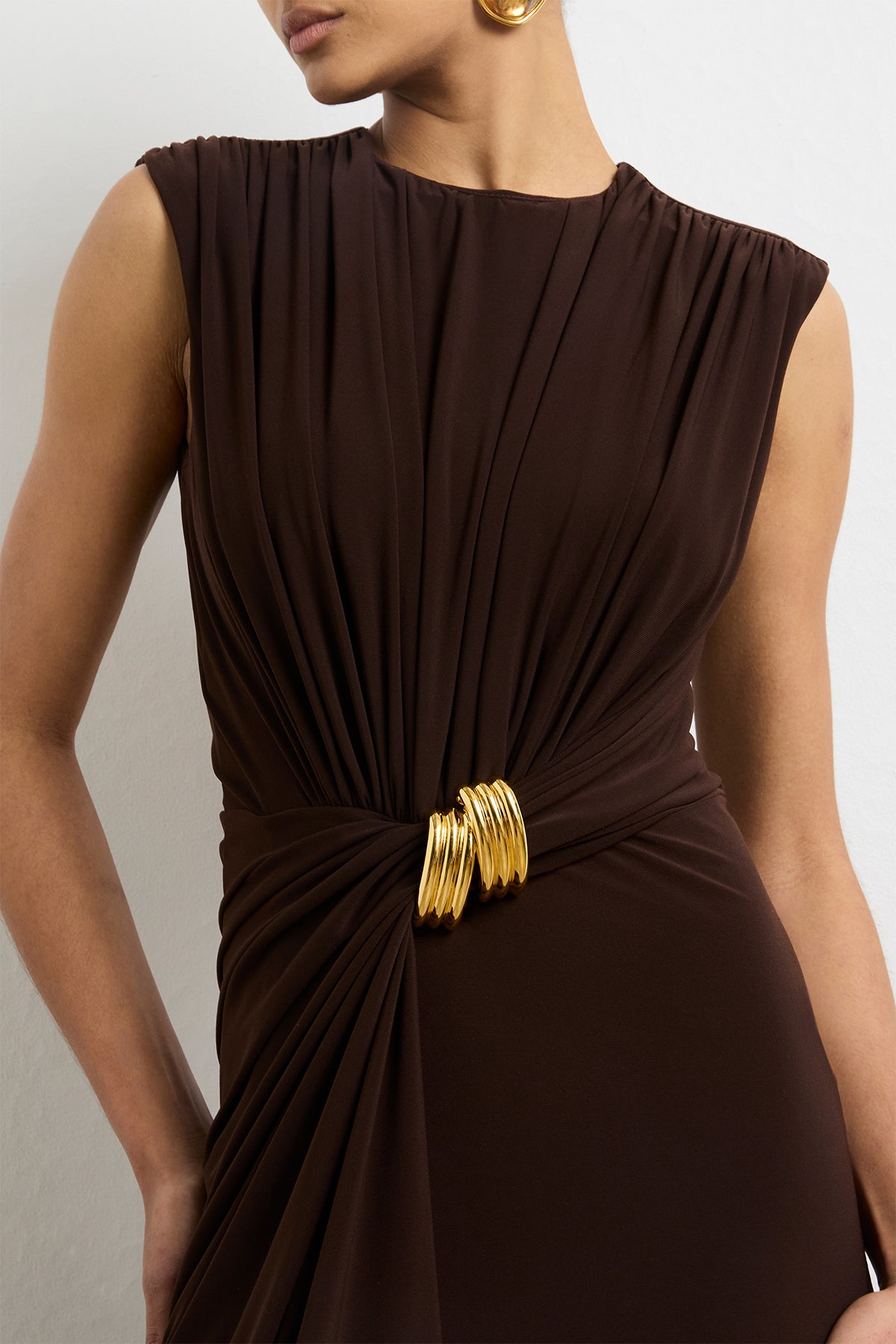 The Serena Draped Jersey Dress in Espresso