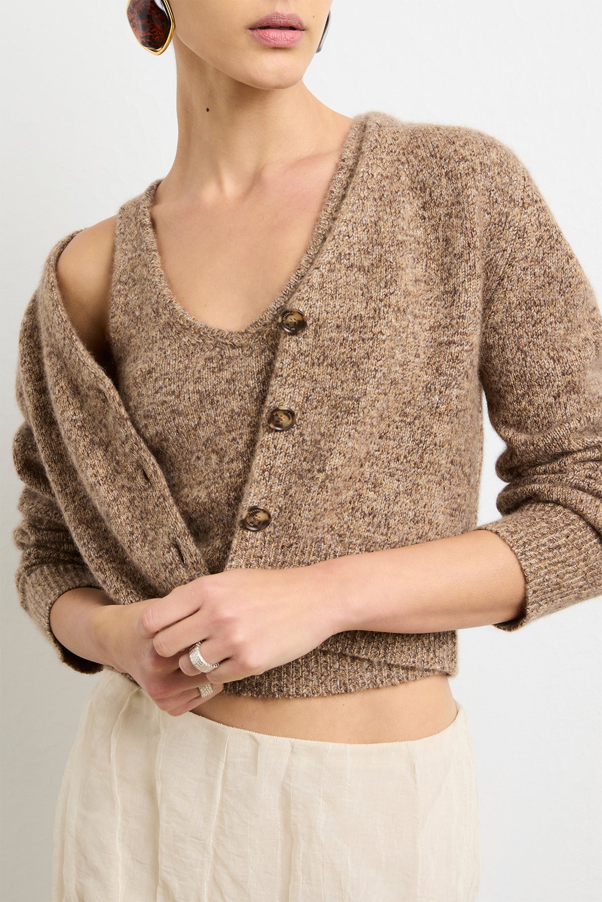 The Sloane Cardigan in Marled Brown Silk Cashmere