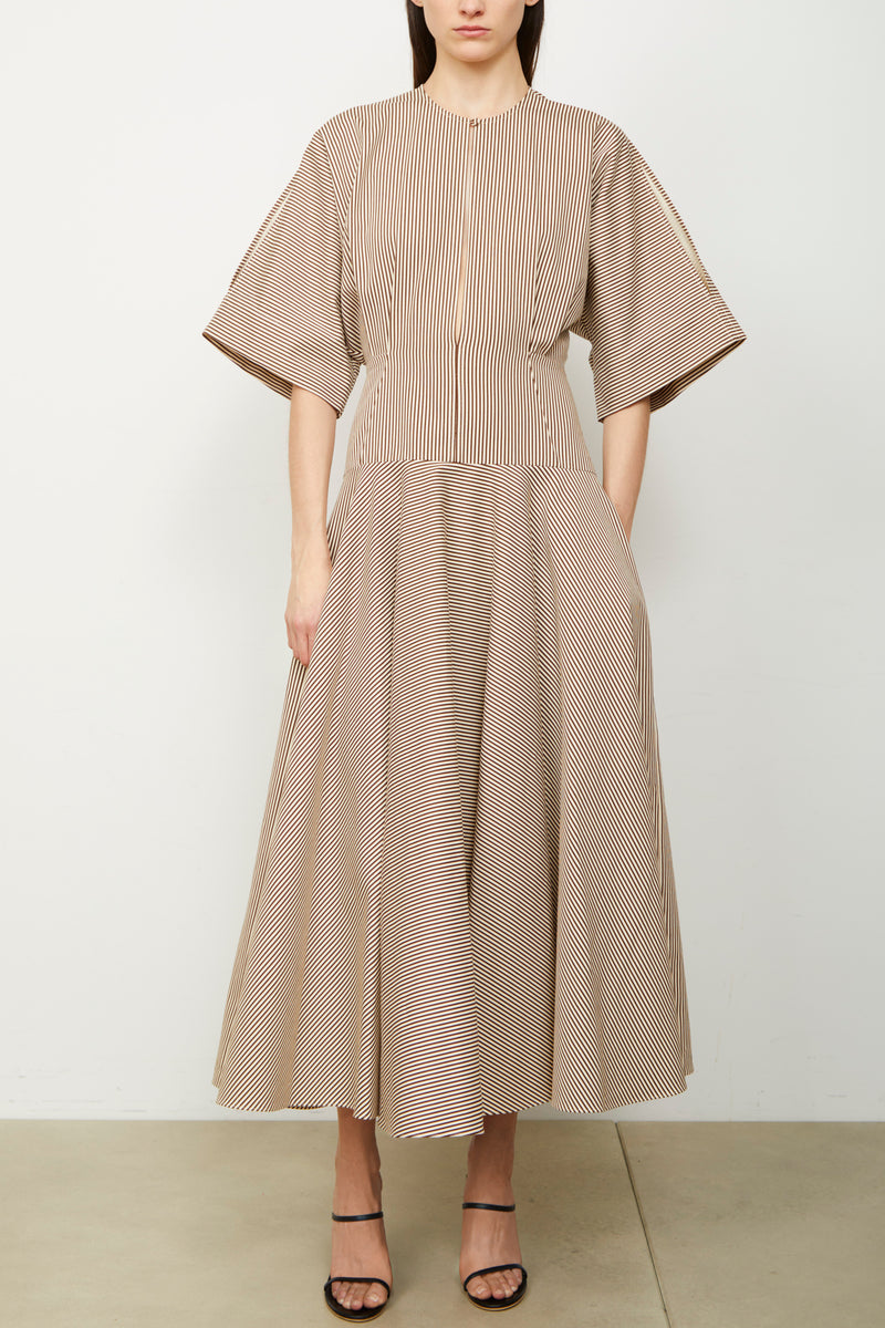 The Darcy Kimono Sleeve A-Line Dress in Chocolate Stripe