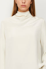 The Luna High Cowl Neck Silk Blouse in Ivory
