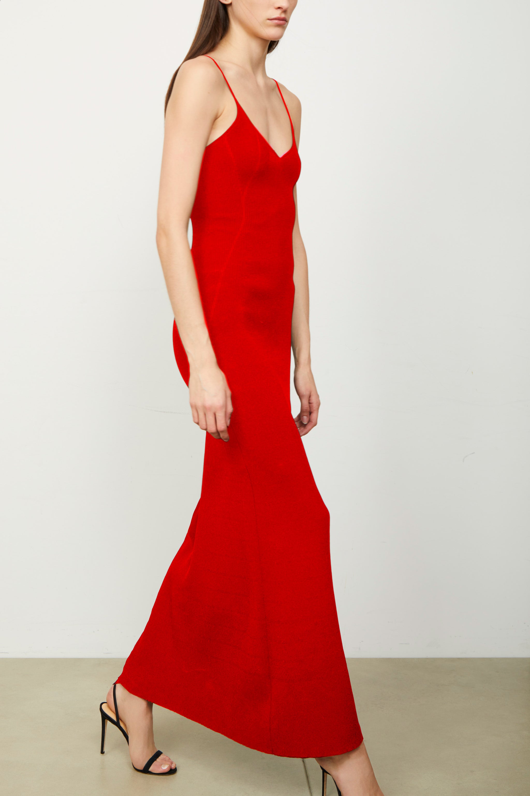 The Maeve Ankle Length Ribbed Knit Dress in Red The Maeve Ankle Length Ribbed Knit Dress in Red