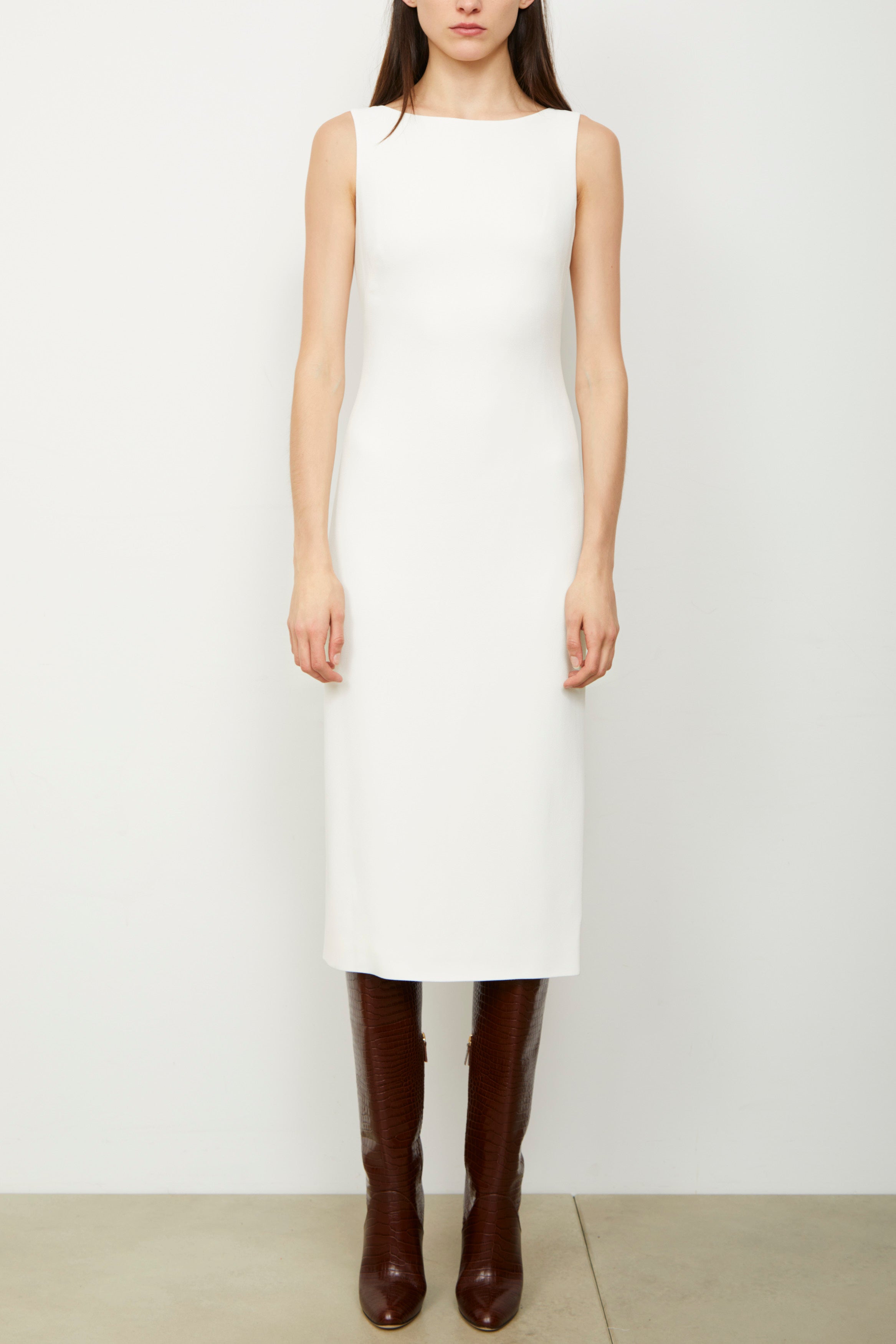 The Crew Neck Sheath Dress in White