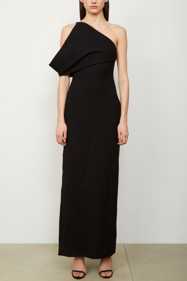 The Romee Draped One Shoulder Gown in Black