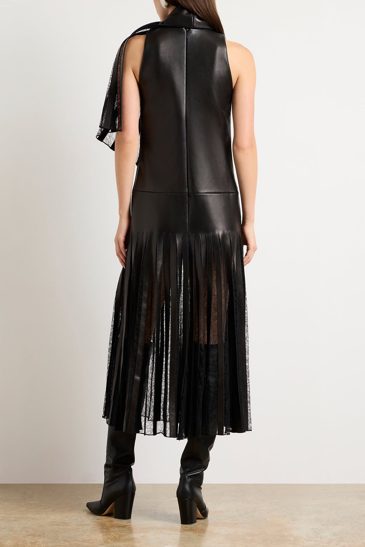 The Blythe Leather Embroidered Dress in Black
