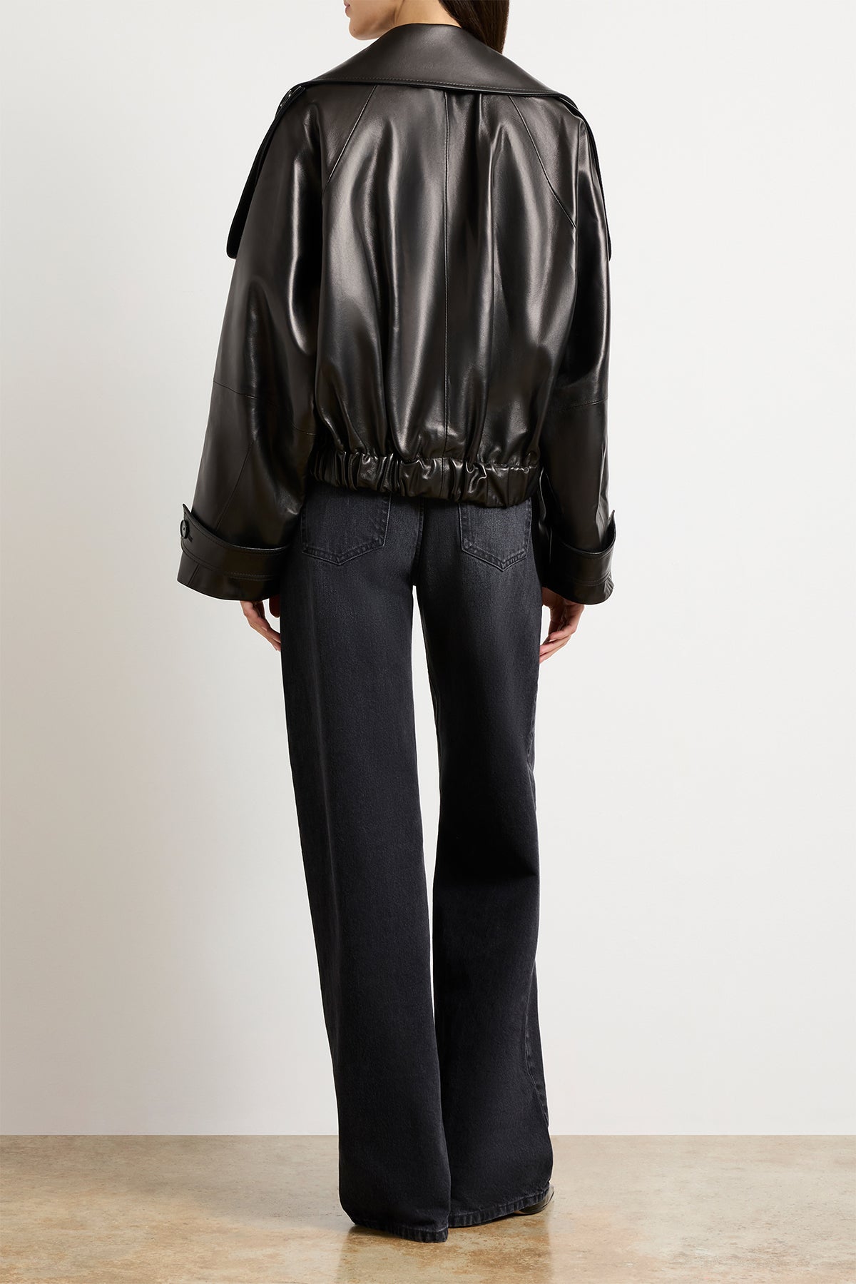 The Collins Cropped Trench in Black Nappa Leather