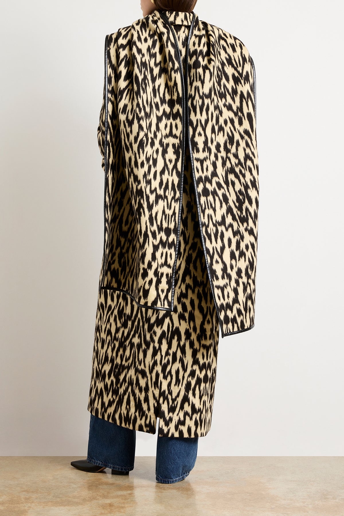 The Demi Double Breasted Coat with Scarf in Abstract Leopard