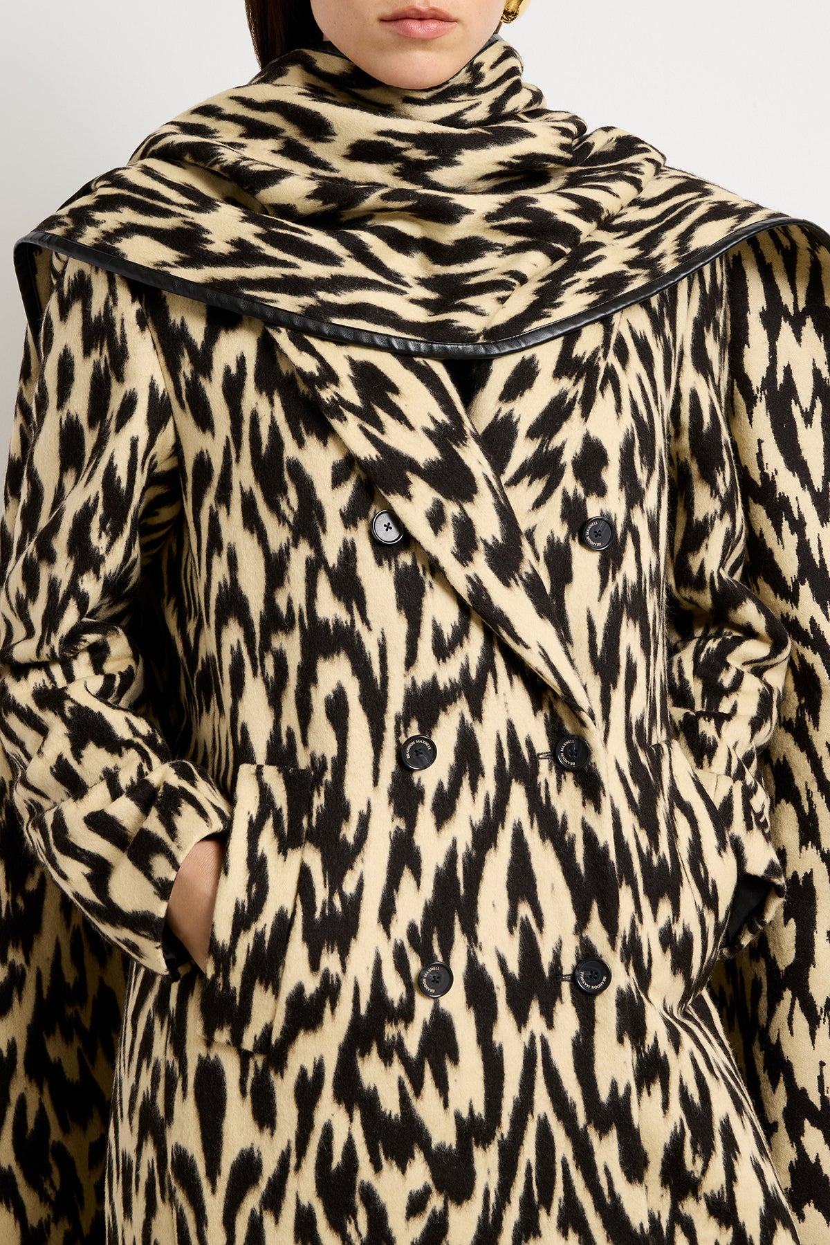 The Demi Double Breasted Coat with Scarf in Abstract Leopard