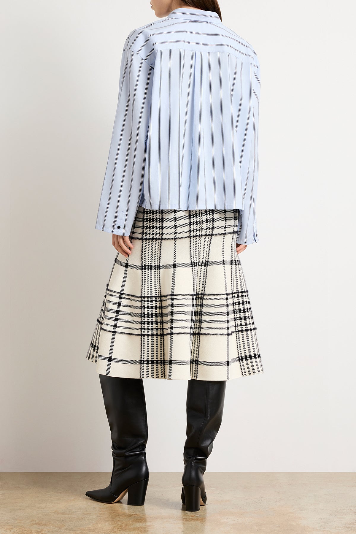 The Javi Boxy Button Down Shirt in Blue & Black Stripe