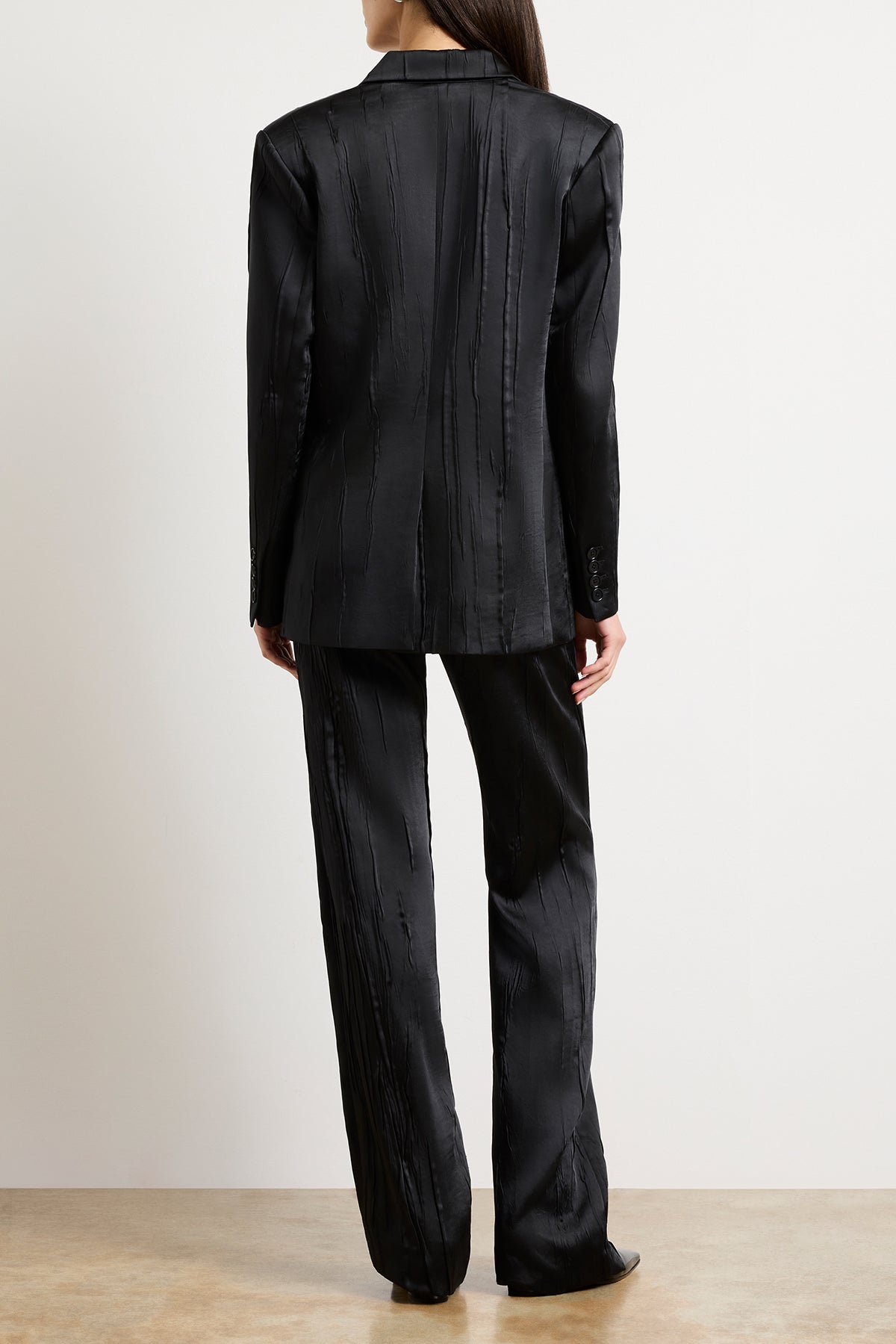 The Nell Crushed Satin Single Breasted Blazer in Black