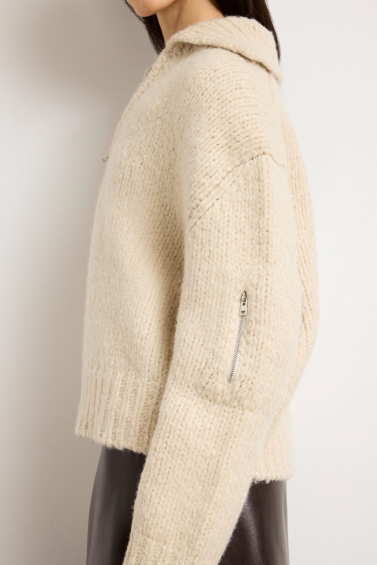 The Posie Half Zip Sweater with Sleeve Pocket in Latte