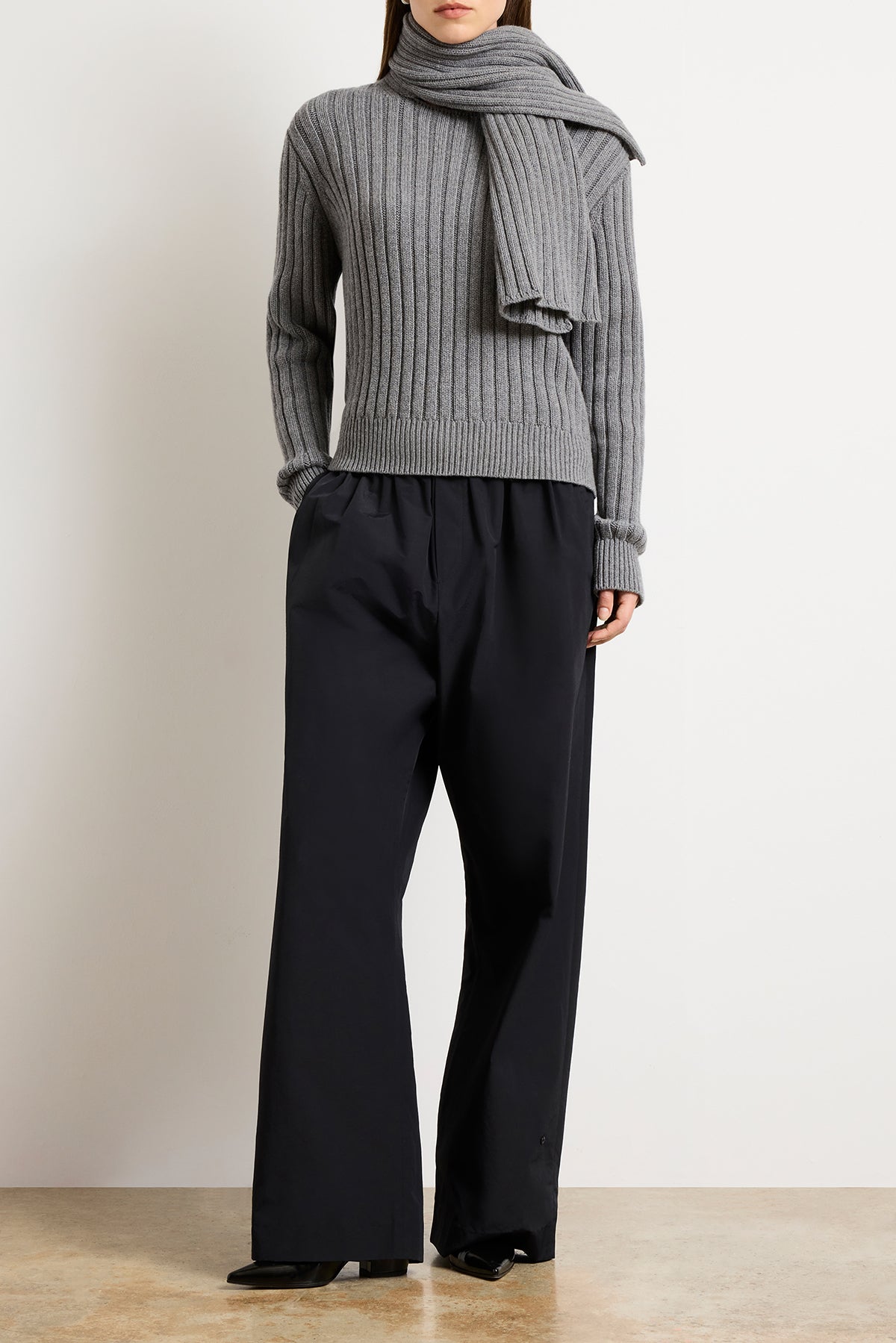 The Ryan Ribbed Scarf Sweater in Heather Grey
