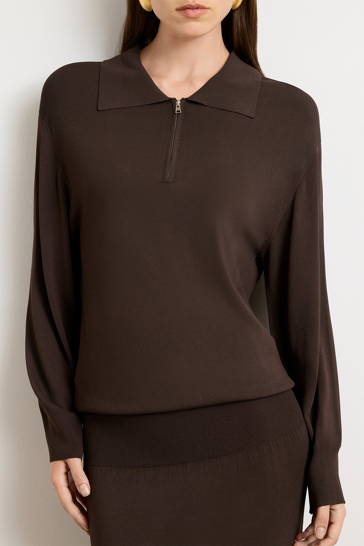 The Sabine Knit Polo Dress in Truffle