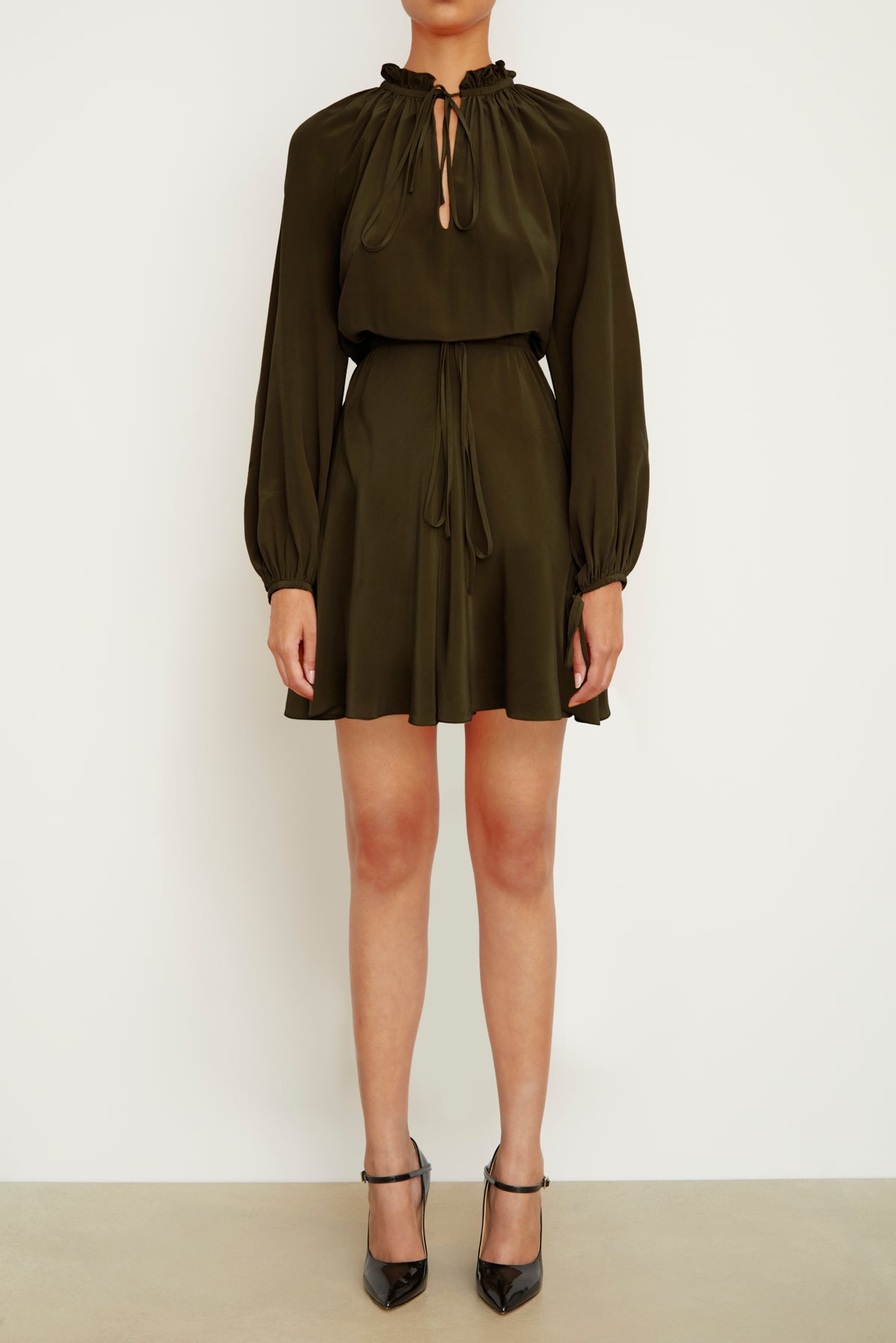 The Pam Mini Caftan Dress in Green Silk