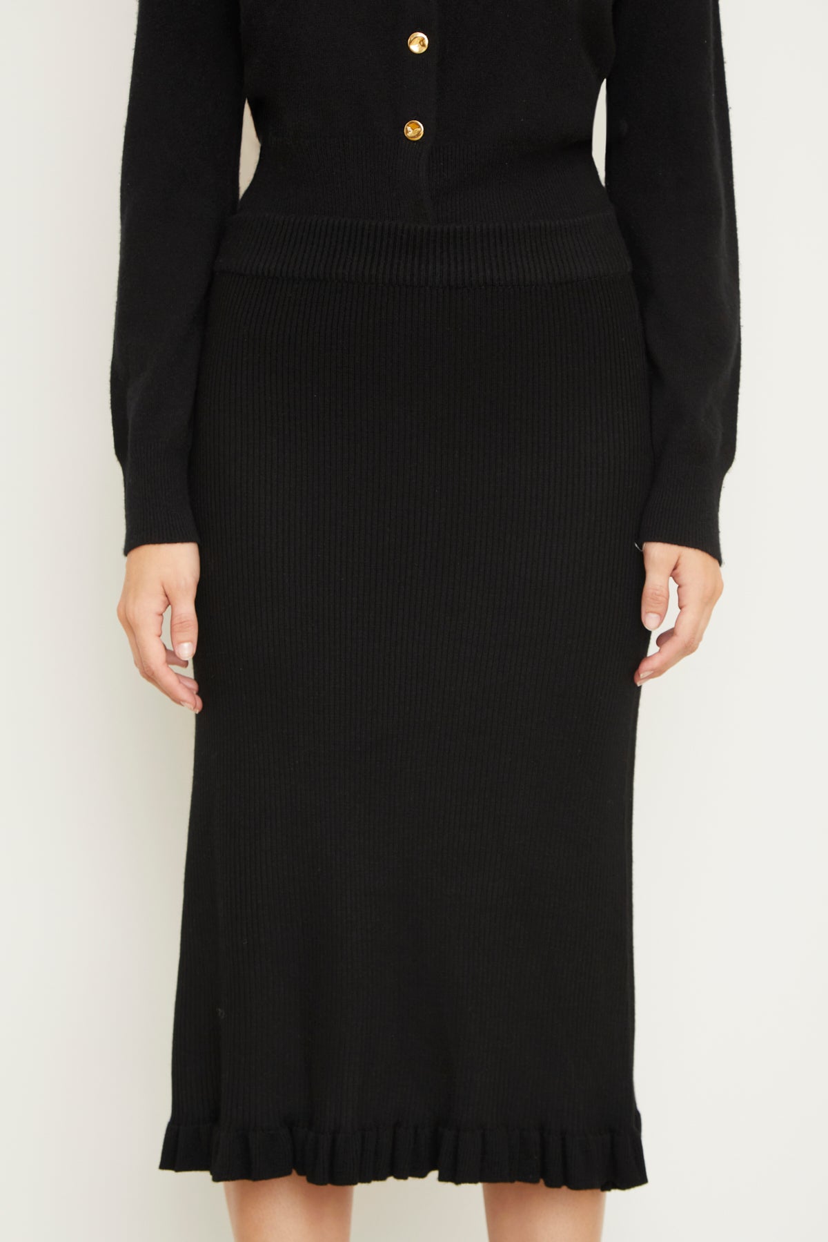 The Grace Cashmere Midi Skirt in Black