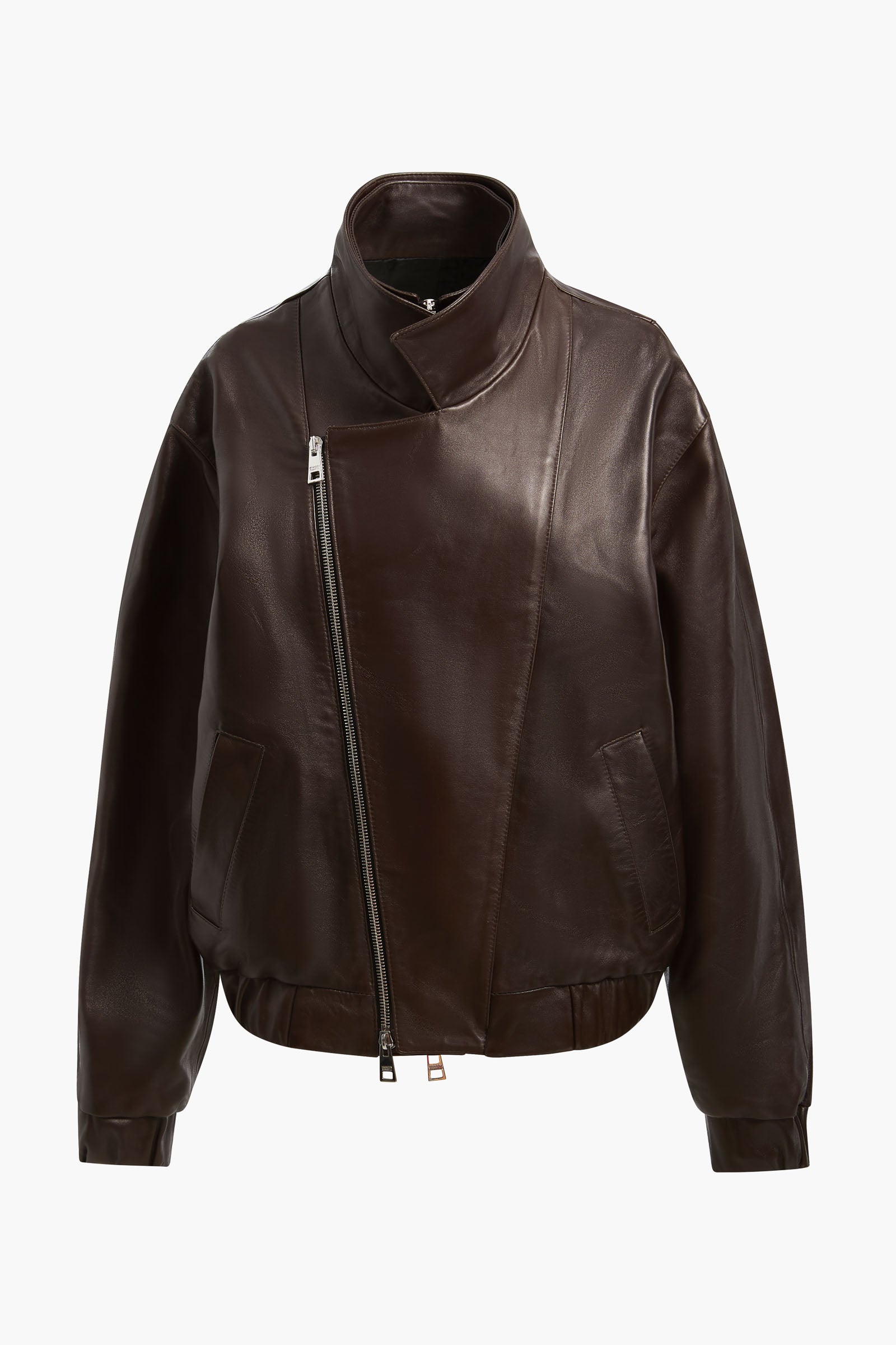 The Emmett Double Zip Leather Moto Jacket in Chocolate Brown