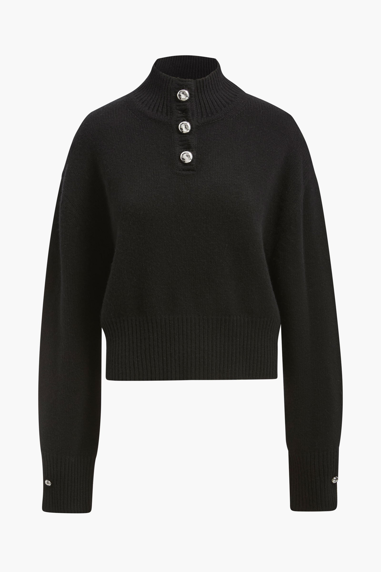 The Rowe Cropped Henley in Black Cashmere