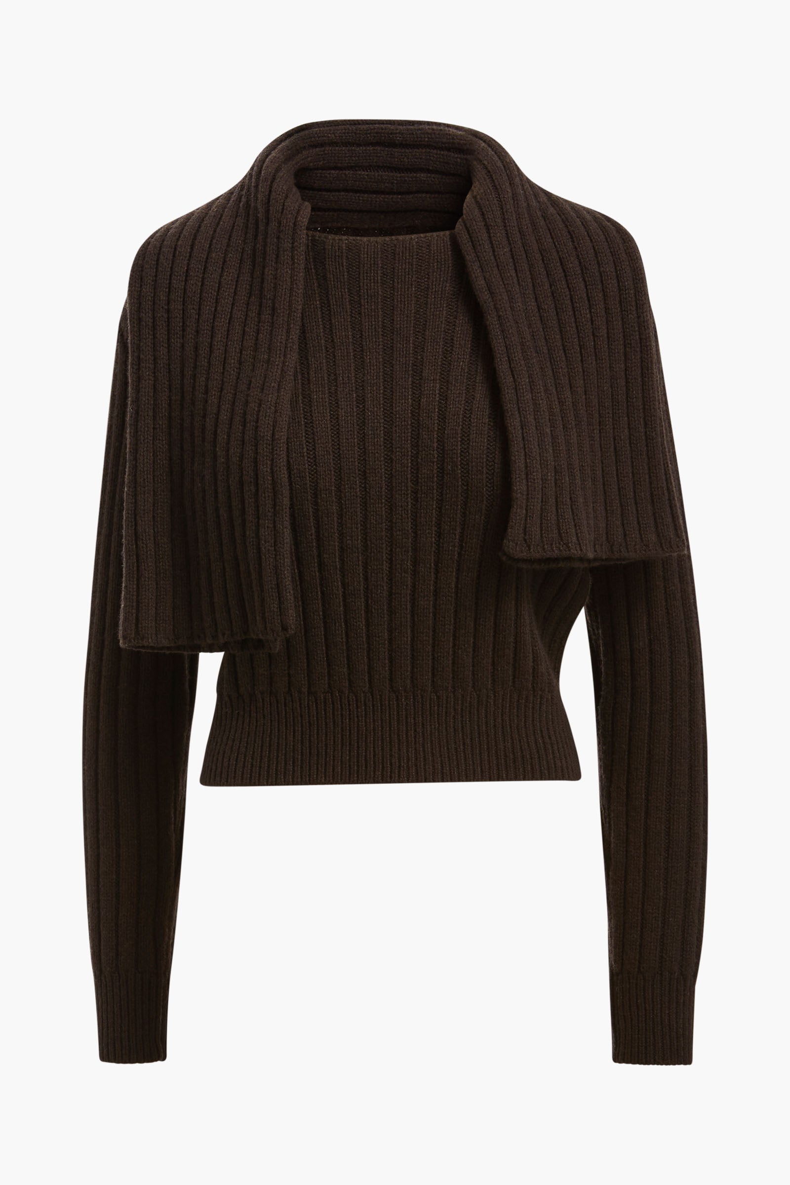 The Ryan Ribbed Scarf Sweater in Chocolate Brown