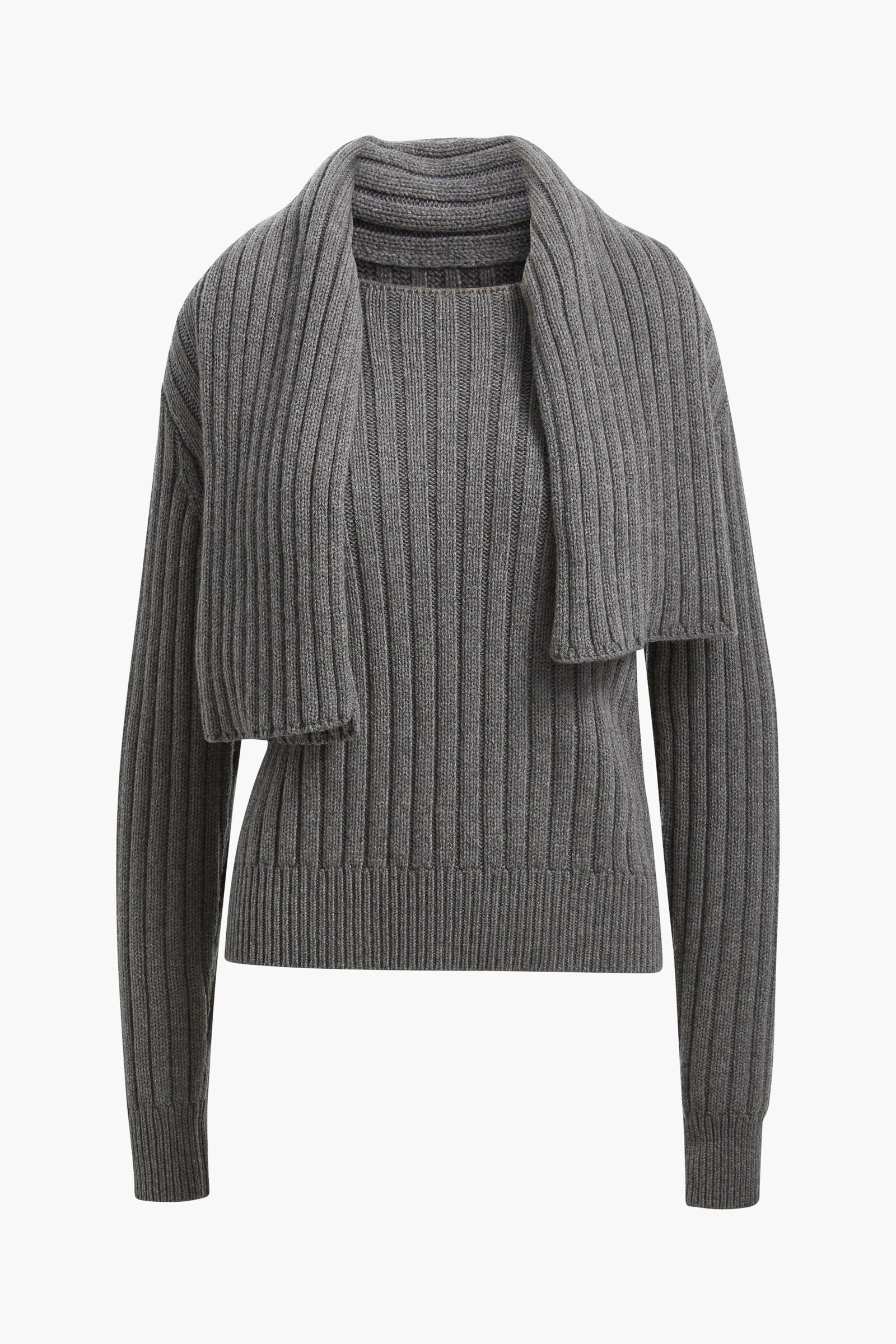 The Ryan Ribbed Scarf Sweater in Heather Grey