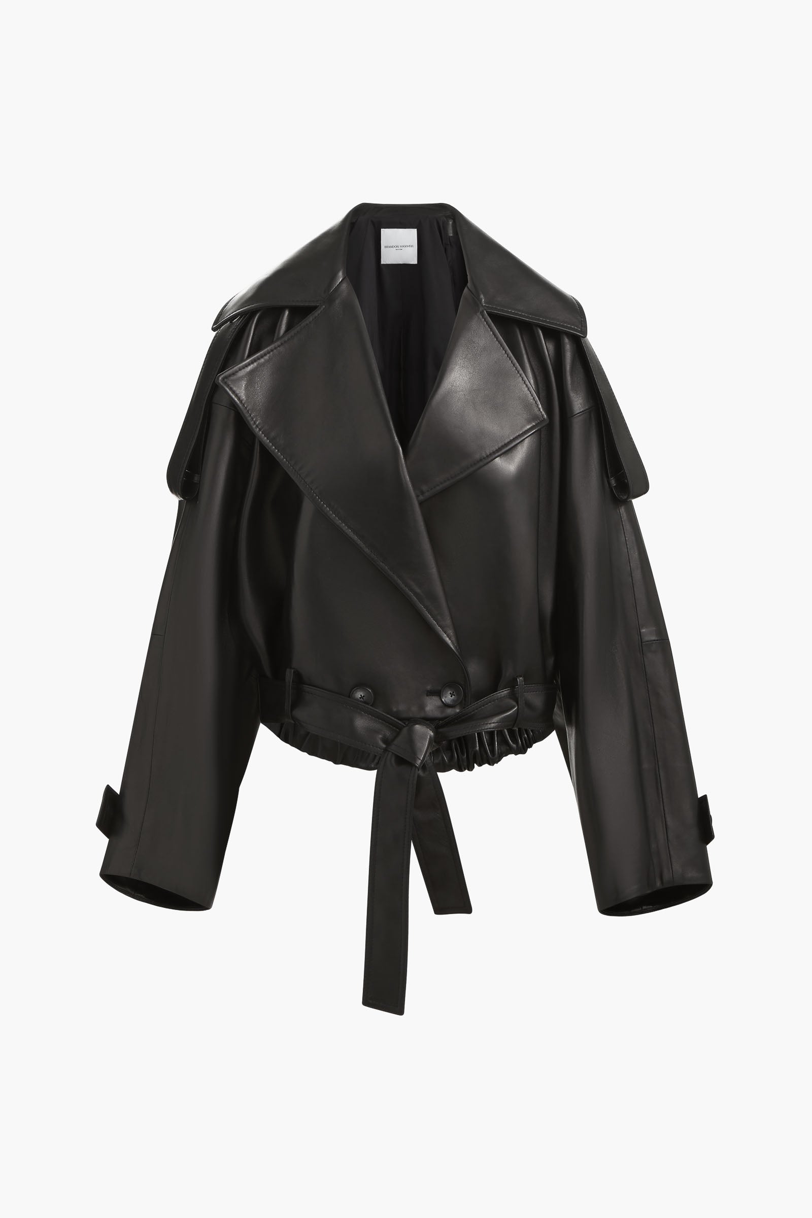 The Collins Cropped Trench in Black Nappa Leather