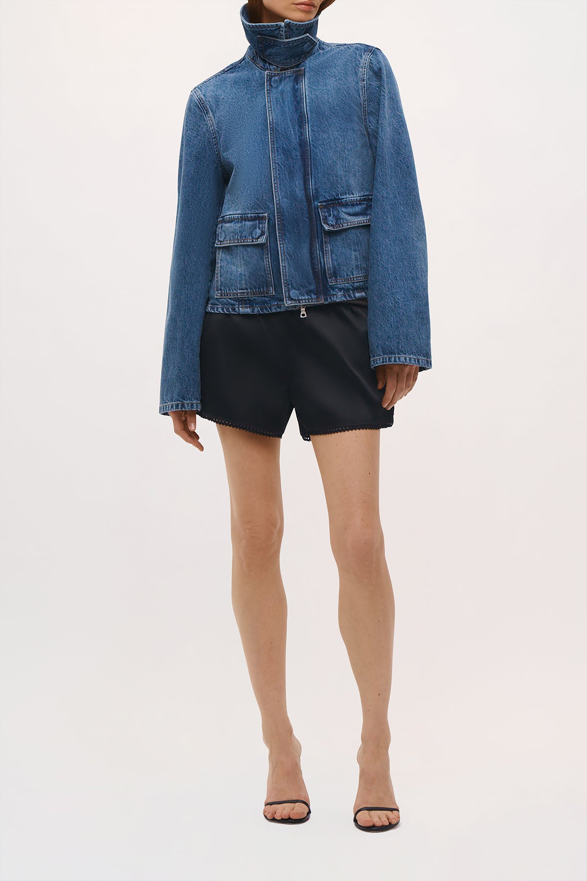 Front view of the Hayes Jacket in Faded Indigo.