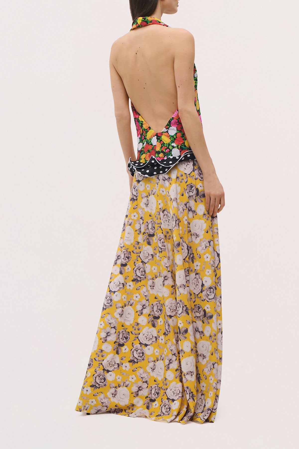 Back view of the Wren Dress in Multifloral and Polkadot.