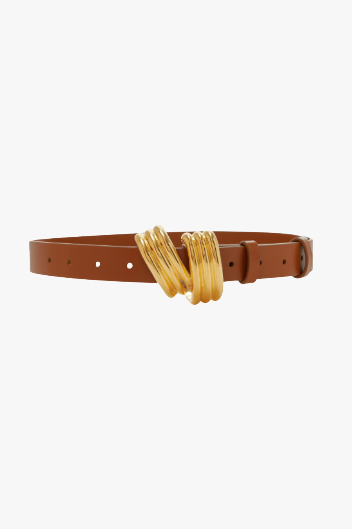 The Edythe Swirl Belt in Cognac and Gold