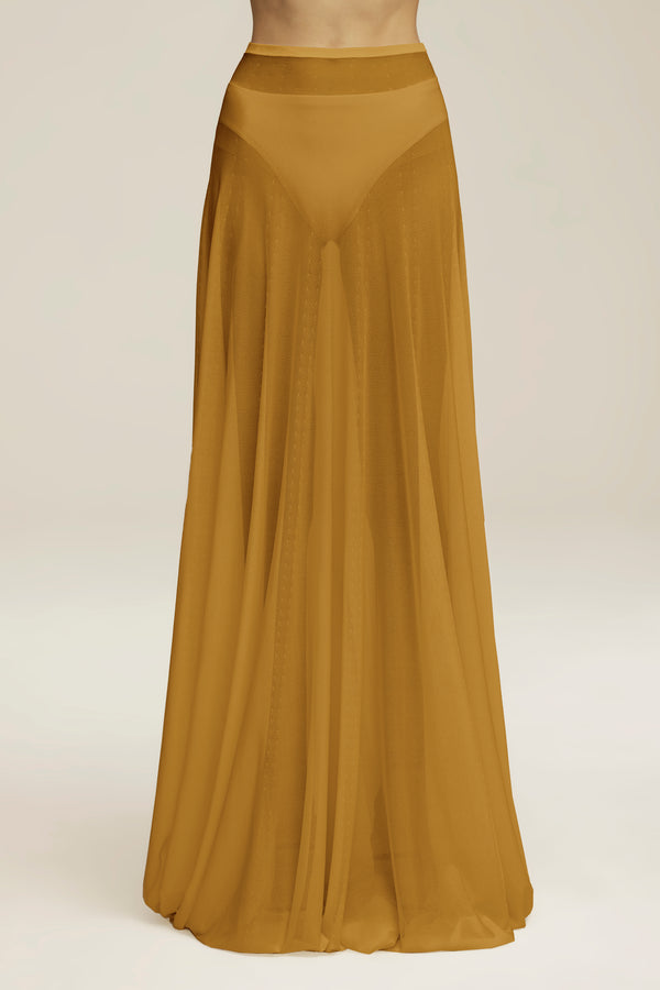 The Lucy Sheer Knit Full Maxi Skirt in Dried Tobacco