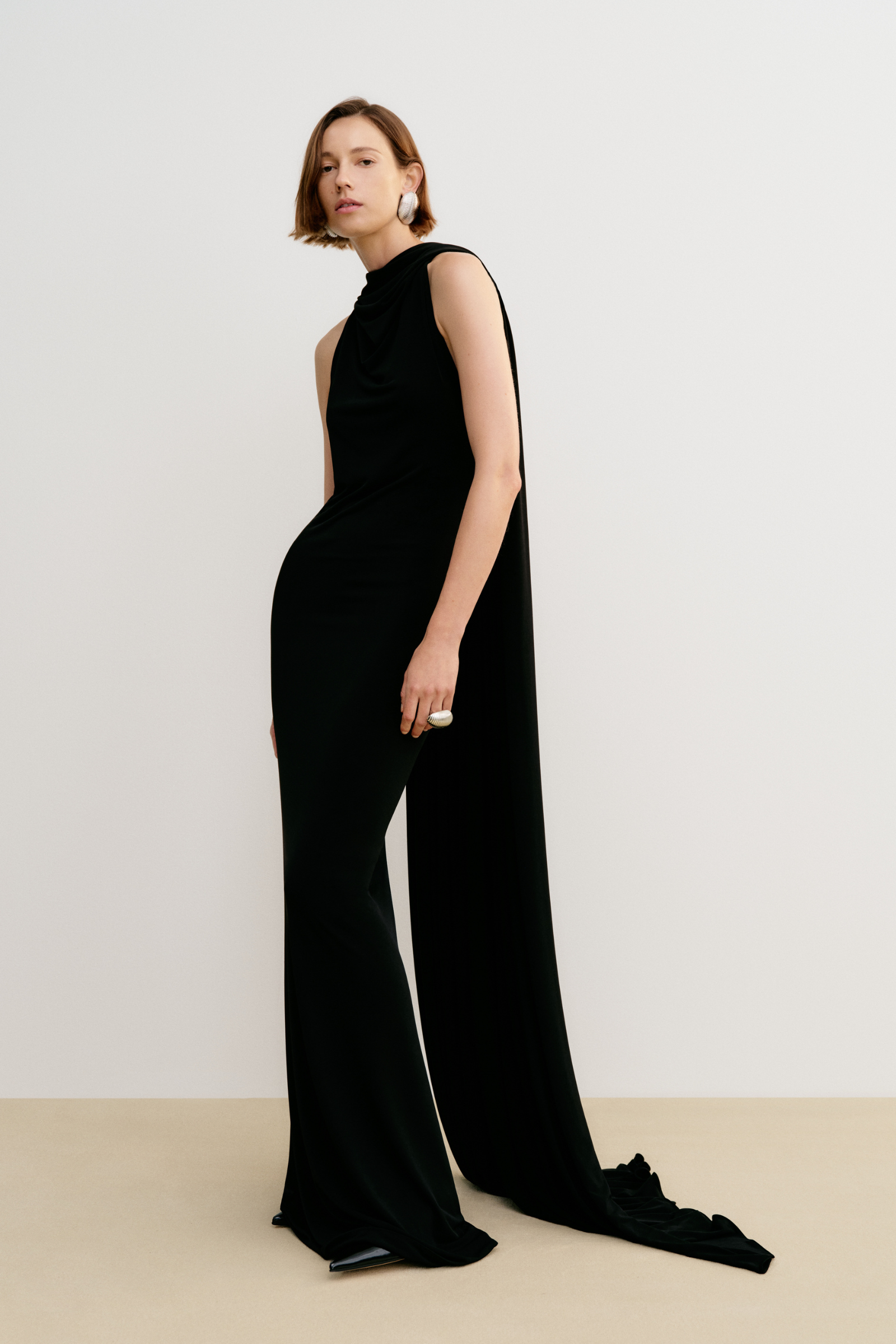 The Presley Mantle Gown in Black Jersey