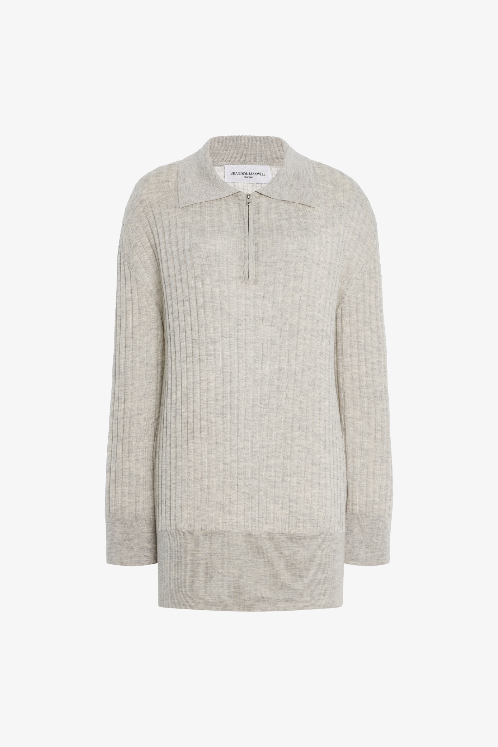 The Sabine Knit Polo in Light Heather Grey