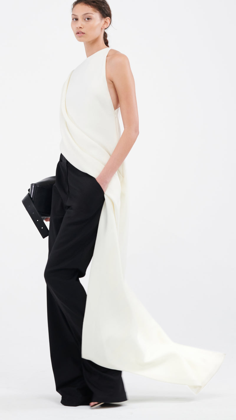 The Tate Boat Neck Column Gown Top in Ivory