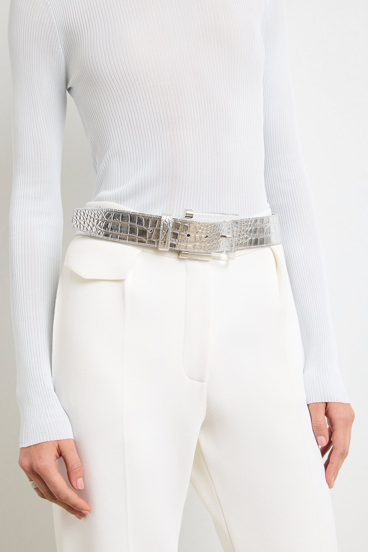 The Leather Croc Belt in Silver