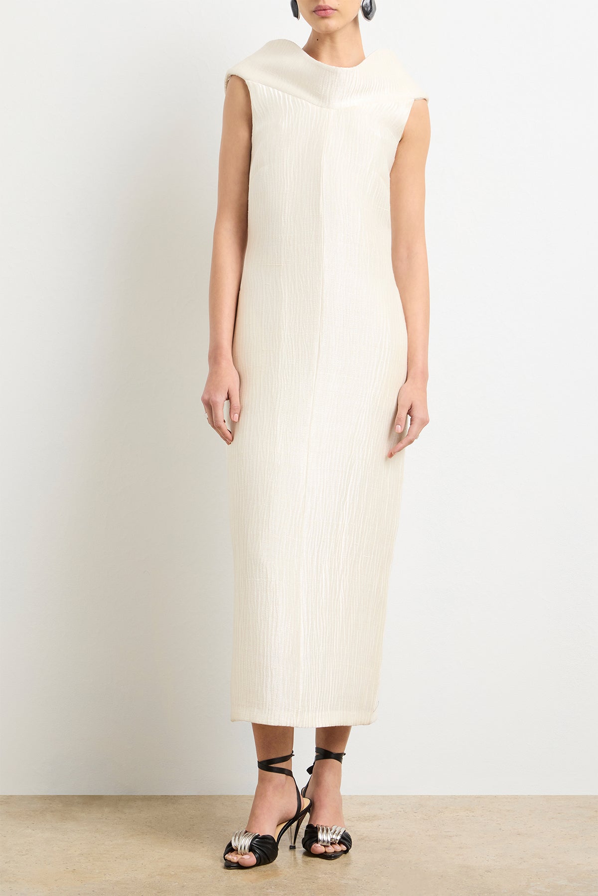 The Blair Sheath Dress in Pearl Sponge Silk