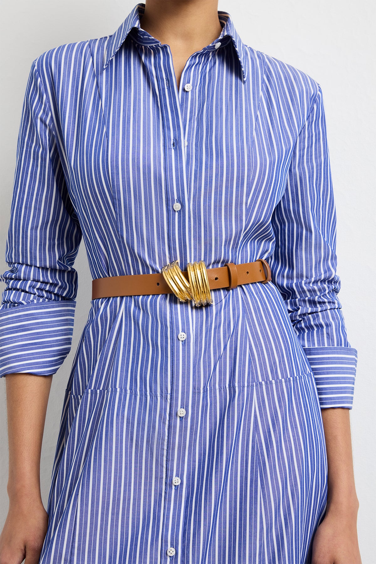 The Edythe Swirl Belt in Cognac and Gold