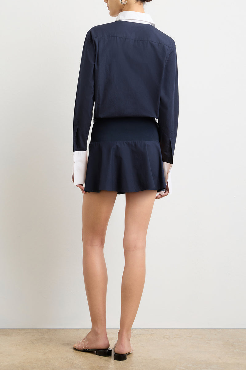 The Exclusive Irene Mini Shirtdress in Navy and White