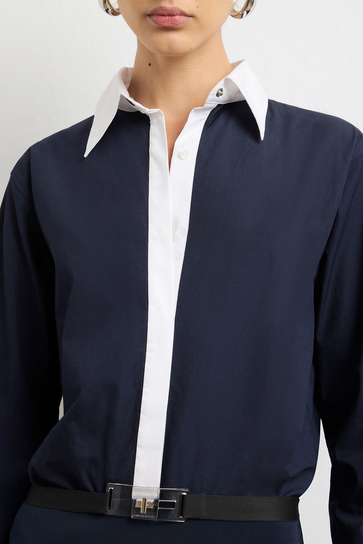 The Exclusive Irene Mini Shirtdress in Navy and White