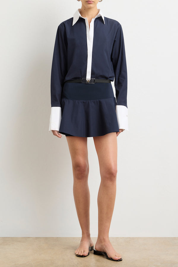 The Exclusive Irene Mini Shirtdress in Navy and White