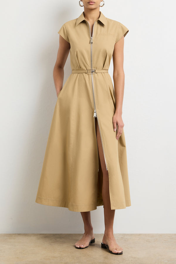 The Exclusive Jace Short Sleeve Collared Dress in Khaki