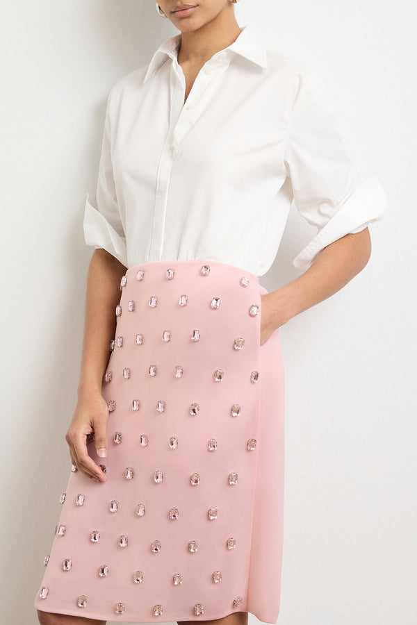 The Leanne Embroidered Pencil Skirt in Powder Pink