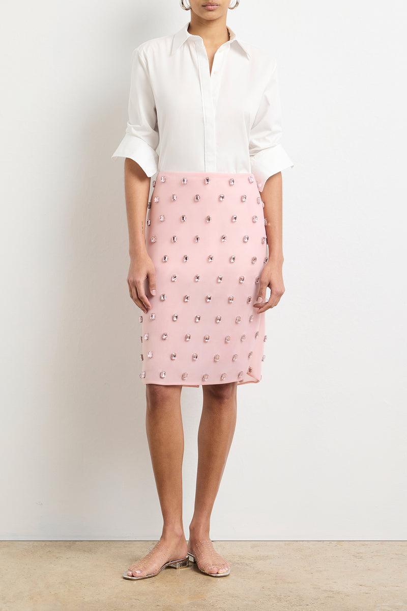 The Leanne Embroidered Pencil Skirt in Powder Pink